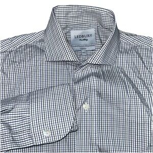 Ledbury‎ Fine Shirting Men's Button Up Size 15.5, Blue Black White Checkered
